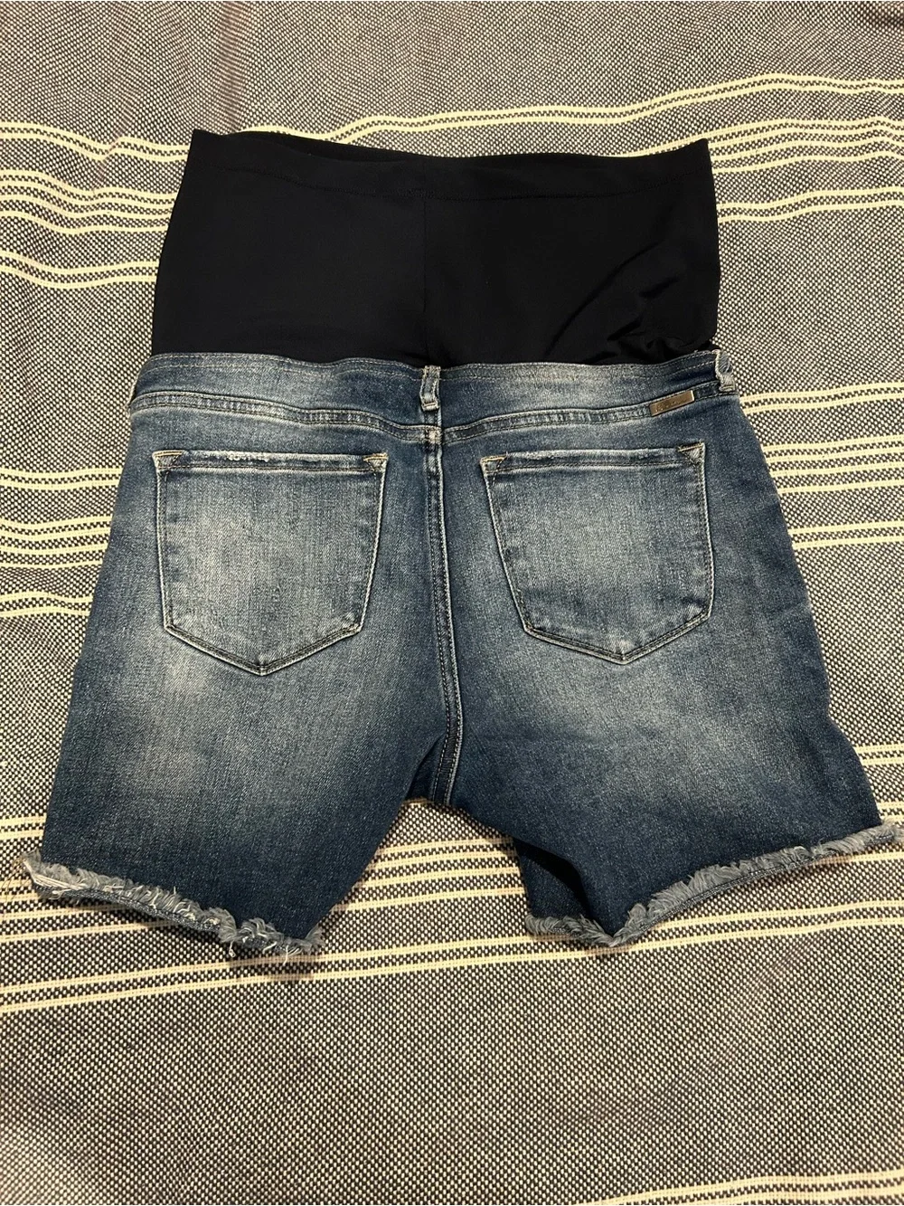 Blue Distressed Fringe Hem Maternity Jean Shorts From Pink Blush - Picture 6 of 8
